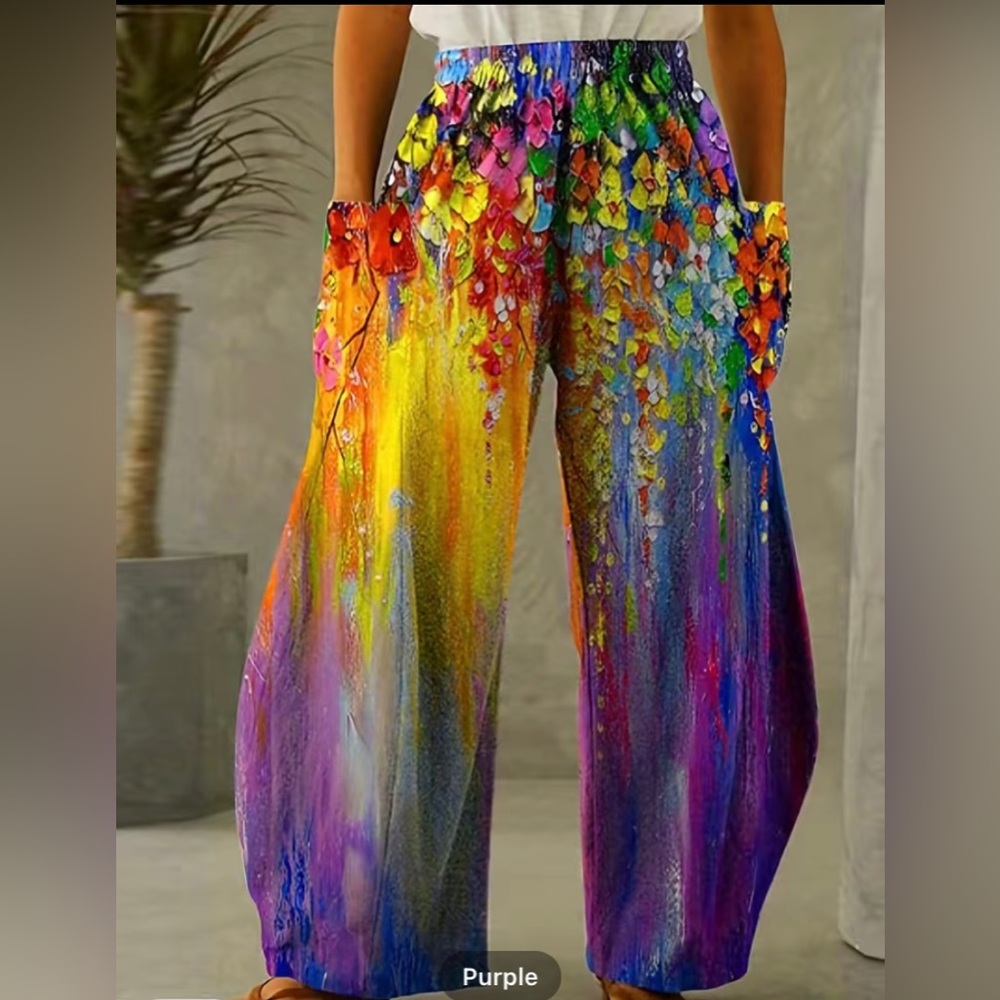 Colorful Floral Boho Lightweight Pants NEW